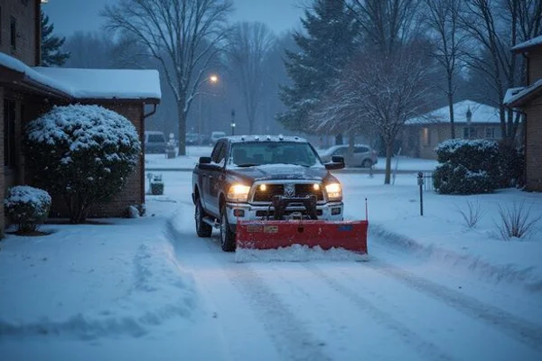 Snow plow truck clearing a residential driveway in Newington, CT